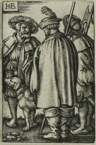 Three Soldiers and a Dog by Sebald Beham, print, 1520-1550