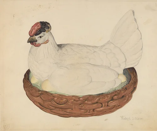 Hen on Nest by Robert Gilson, index of american design, 1938