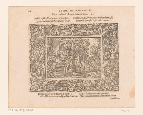 Apollo en Hyacinthus by Virgilius Solis, print, 1569