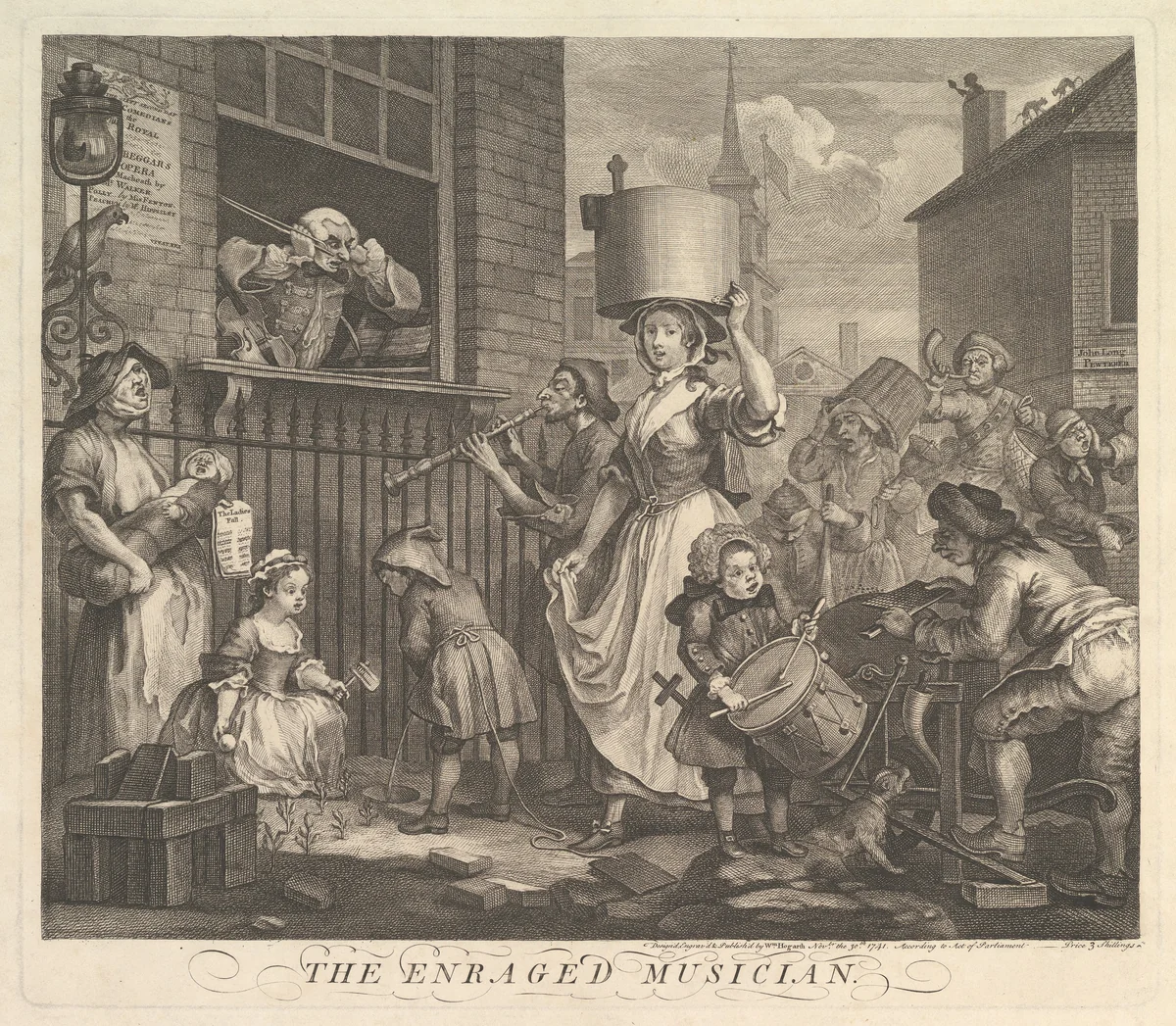 The Enraged Musician by William Hogarth, print, 1741