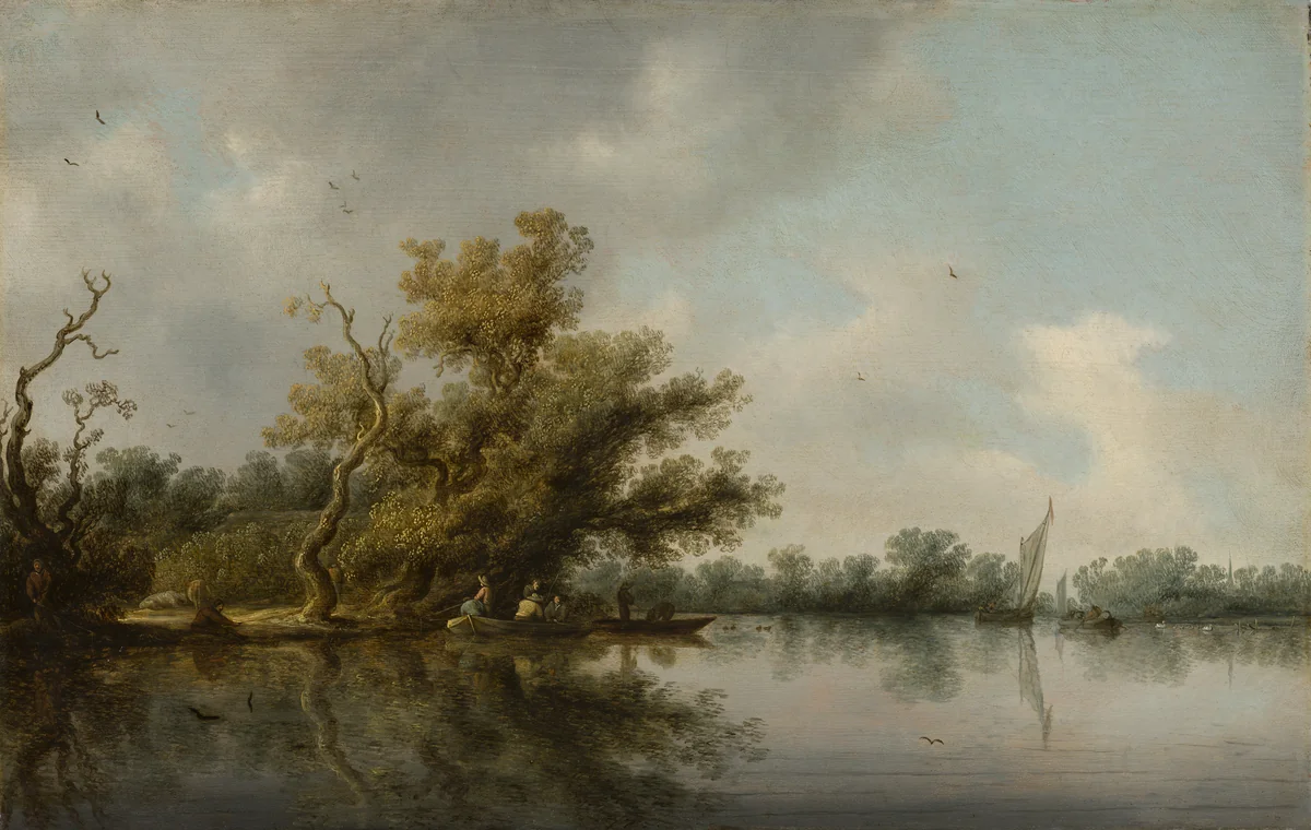 Riverbank with Old Trees by Salomon van Ruysdael, painting, 1633