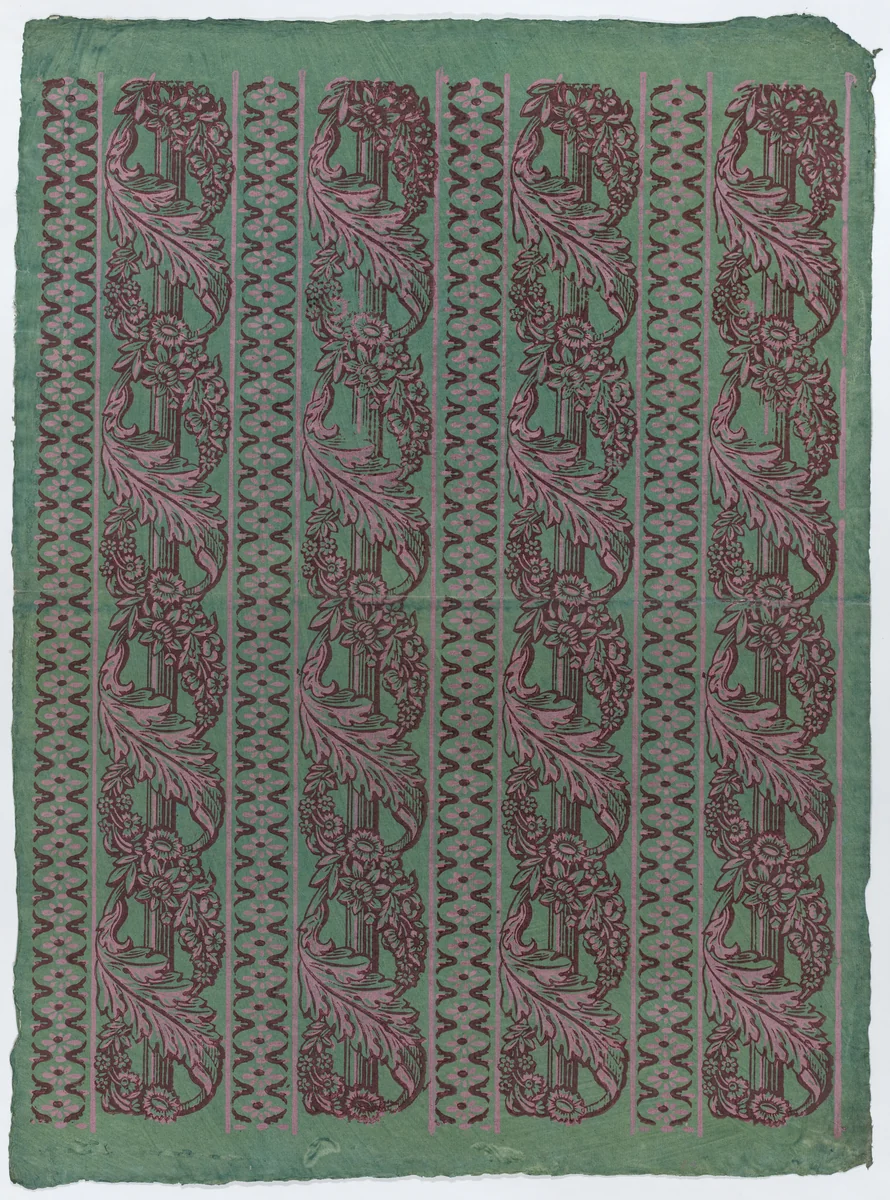 Sheet with four borders with a garland of acanthus leaves and flowers by anonymous, print, 1775-1875