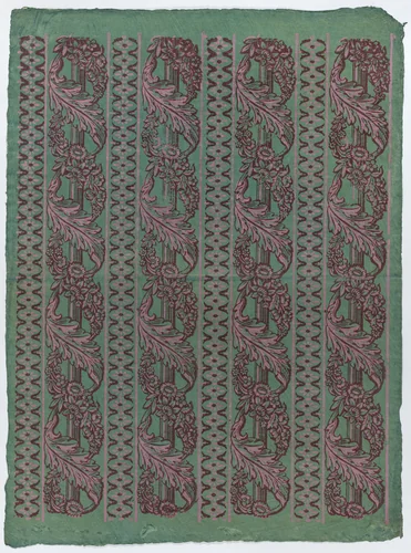 Sheet with four borders with a garland of acanthus leaves and flowers by anonymous, print, 1775-1875