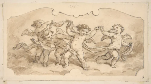 Putti at play by Jules-Edmond-Charles Lachaise, drawing, 1850-1900