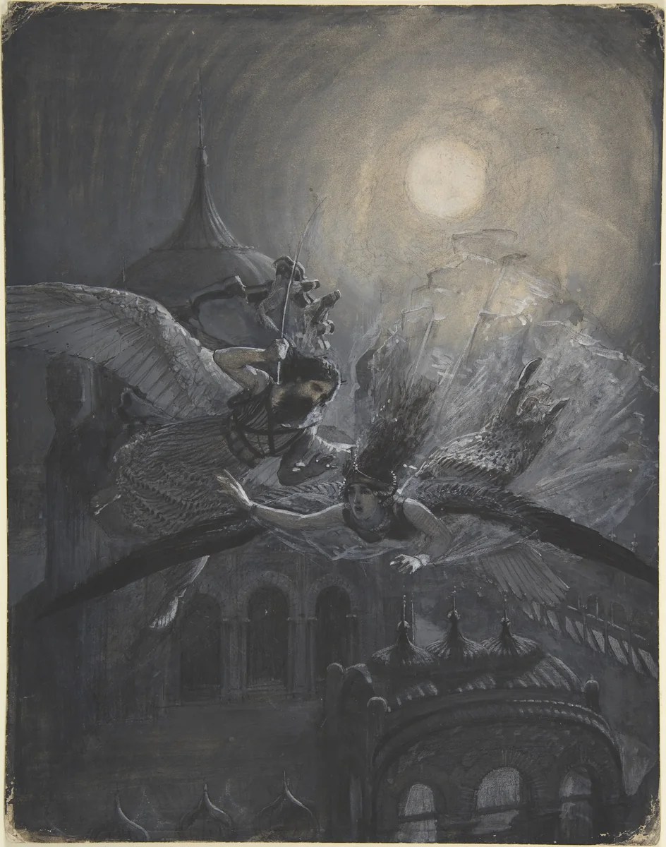 Angel Scourging a Harpy (recto); Athletic Scene (verso) by anonymous, drawing, 1885-1895