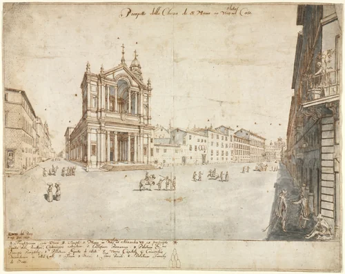 Eighteen Views of Rome: Santa Maria in Via Lata by Lievin Cruyl, drawing, 1665