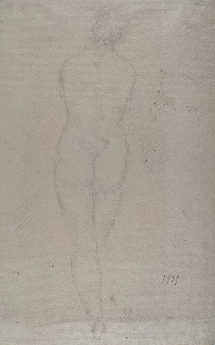 Standing Nude Woman, Back View by Wilhelm Lehmbruck, drawing, 1911