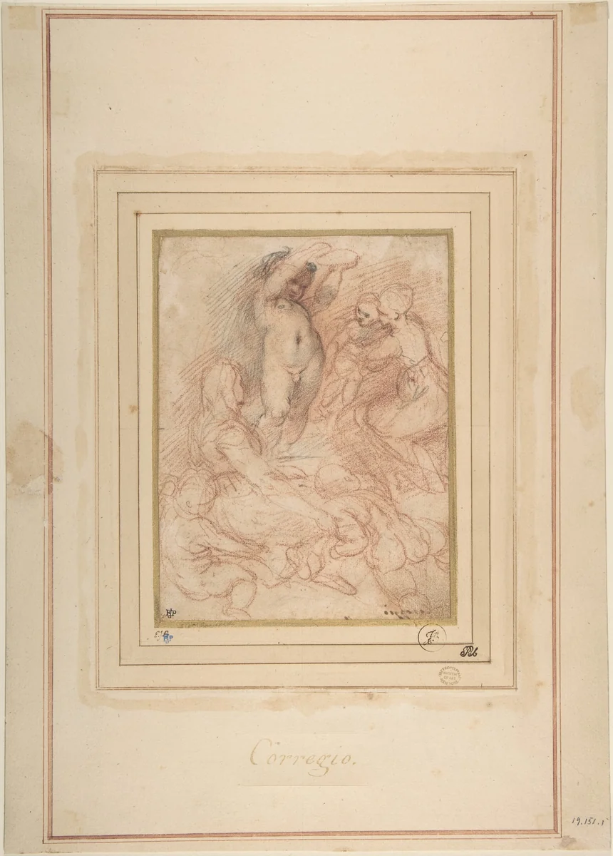 Standing Nude Child Surrounded by Women and Children by Correggio, drawing, 1489-1534