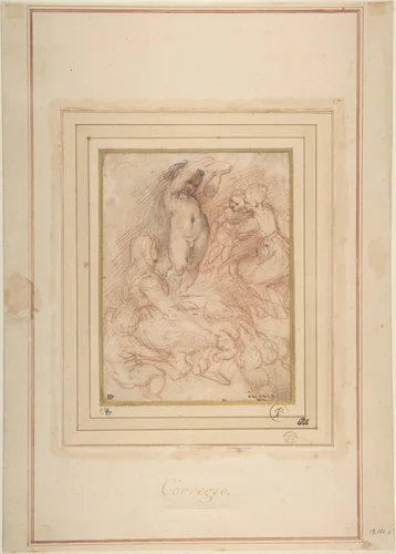 Standing Nude Child Surrounded by Women and Children by Correggio, drawing, 1489-1534