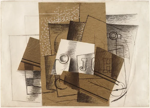 Still Life with Glass and Letters by Georges Braque, drawing, 1914