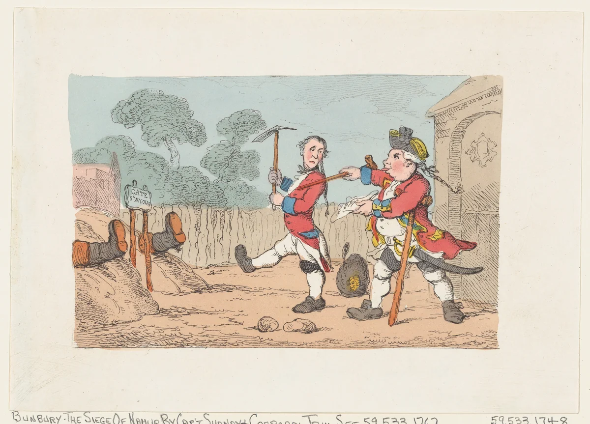 The Siege of Namur by Captain Shandy and Corporal Trim (Tristram Shandy) by Thomas Rowlandson, print, 1803