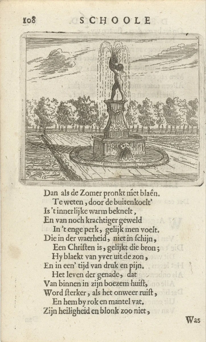 Gezicht op een fontein by Arnold Houbraken, print, 1682