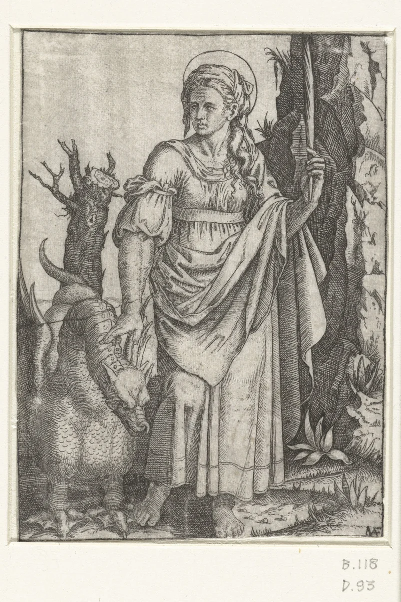 Heilige Margareta van Antiochië met draak by Unknown, print, 1500-1510