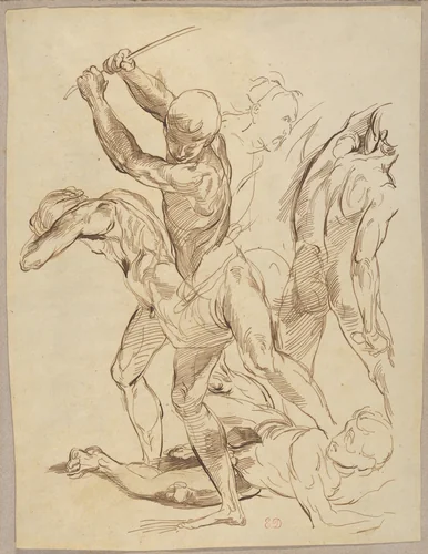 Combat of Nude Men, after Raphael by Eugène Delacroix, drawing, 1818-1828