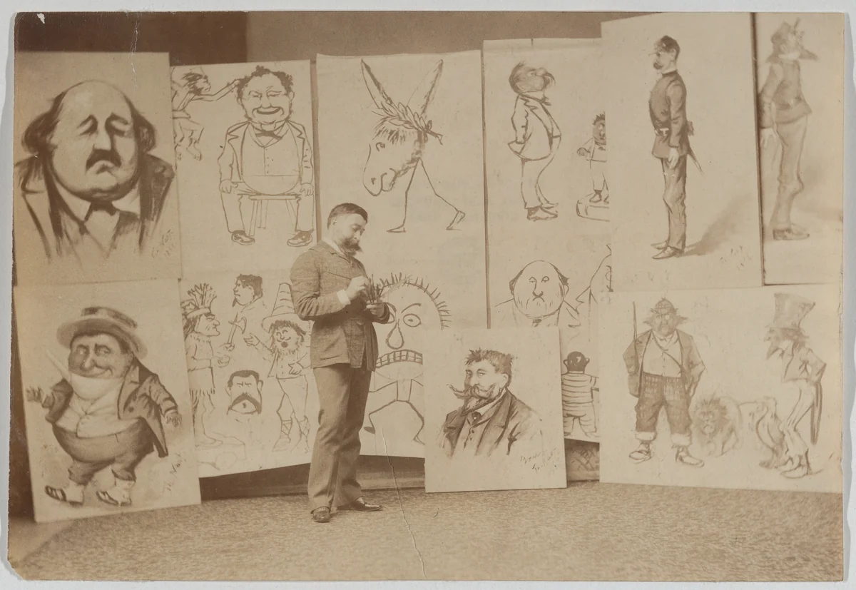 Full-length Portrait of Thomas Nast with a Group of Caricatures by Thomas Nast, print, 1883-1893