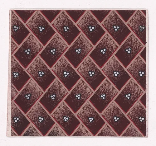 Textile Design with a Tiled Background of Alternating Rectangular Shapes Framed by Ribbons Decorated with Trefoils of Pearls by anonymous, drawing, 1840