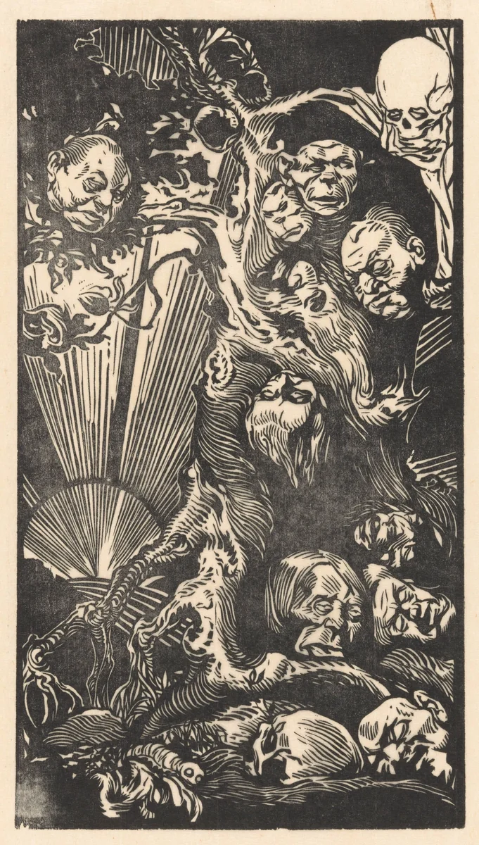 Boom met fantastische koppen by Johannes Josephus Aarts, print, 1881-1934