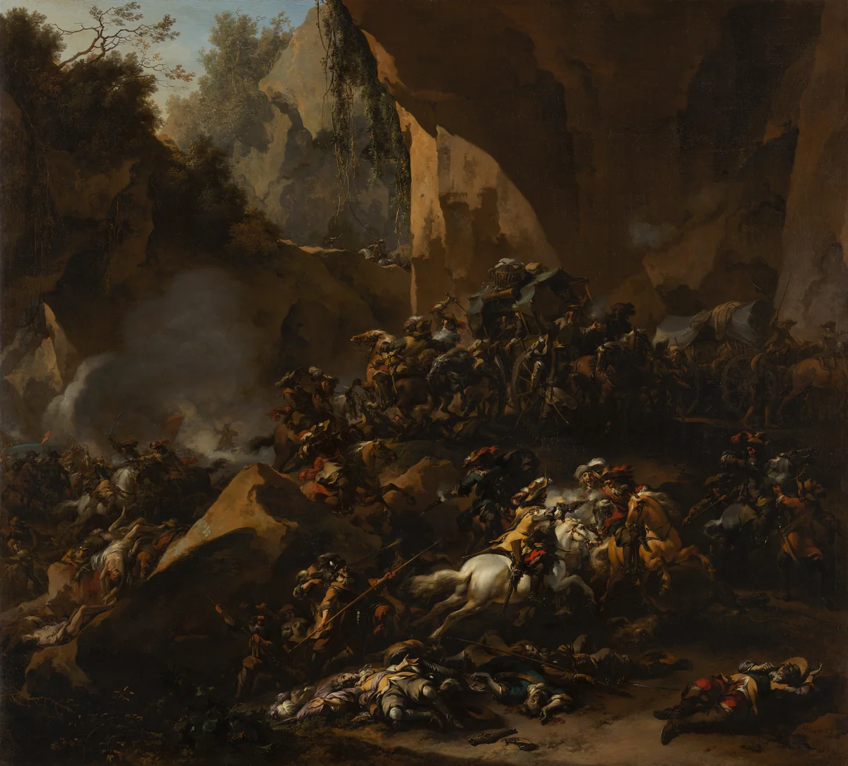 Travellers Ambushed by Brigands by Nicolaes Pietersz Berchem, painting, 1670