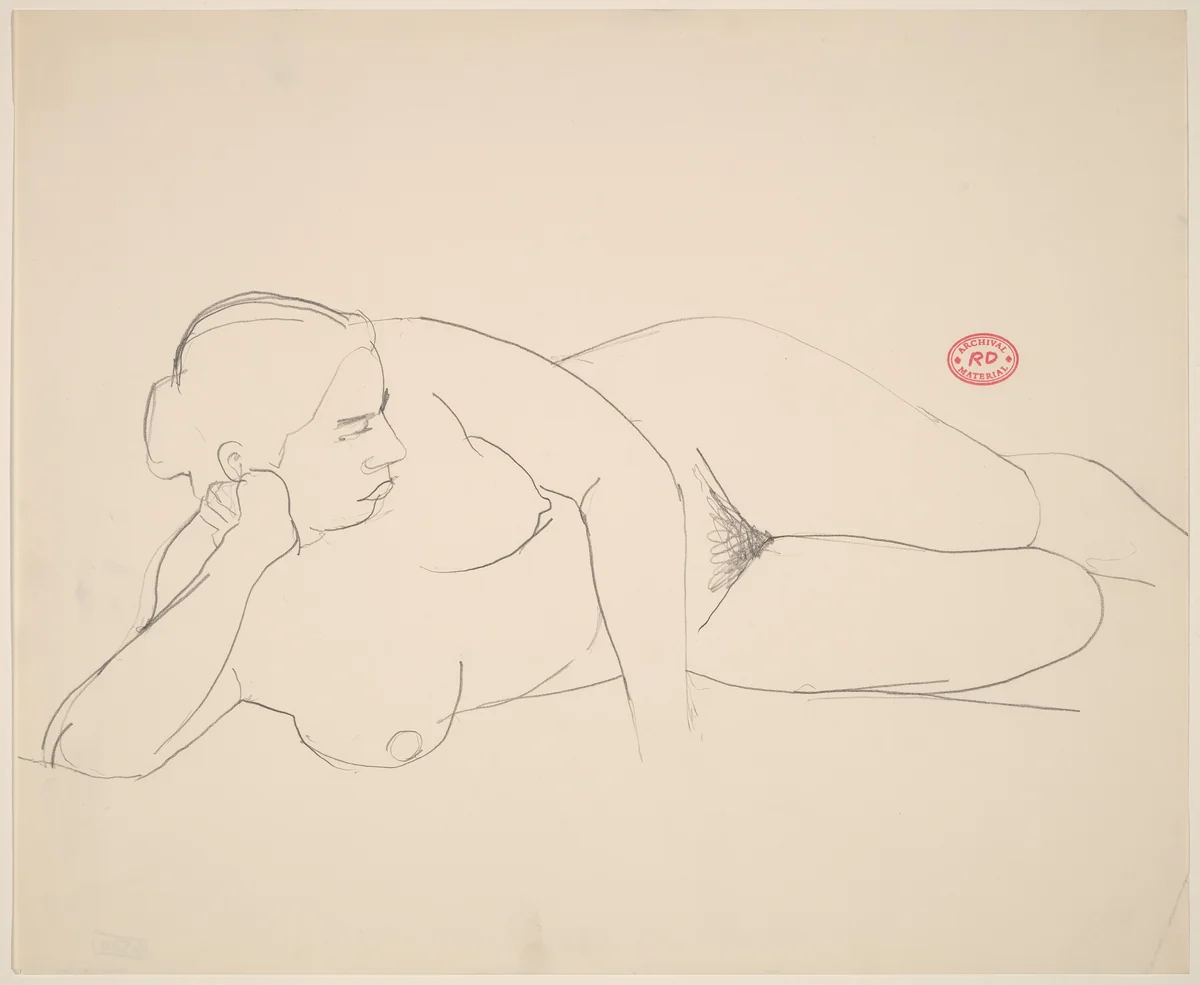 Untitled [female nude lying on her right side] by Richard Diebenkorn, drawing, 1955-1967