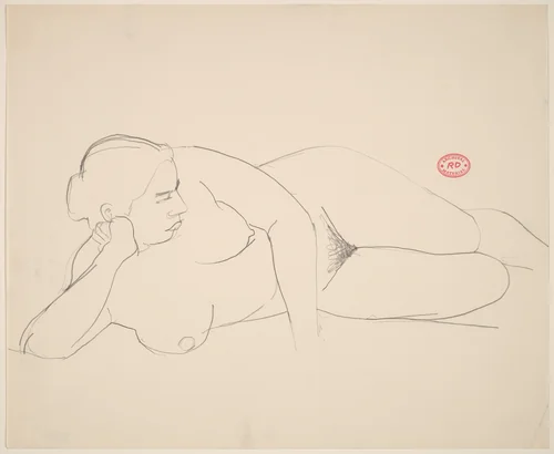 Untitled [female nude lying on her right side] by Richard Diebenkorn, drawing, 1955-1967