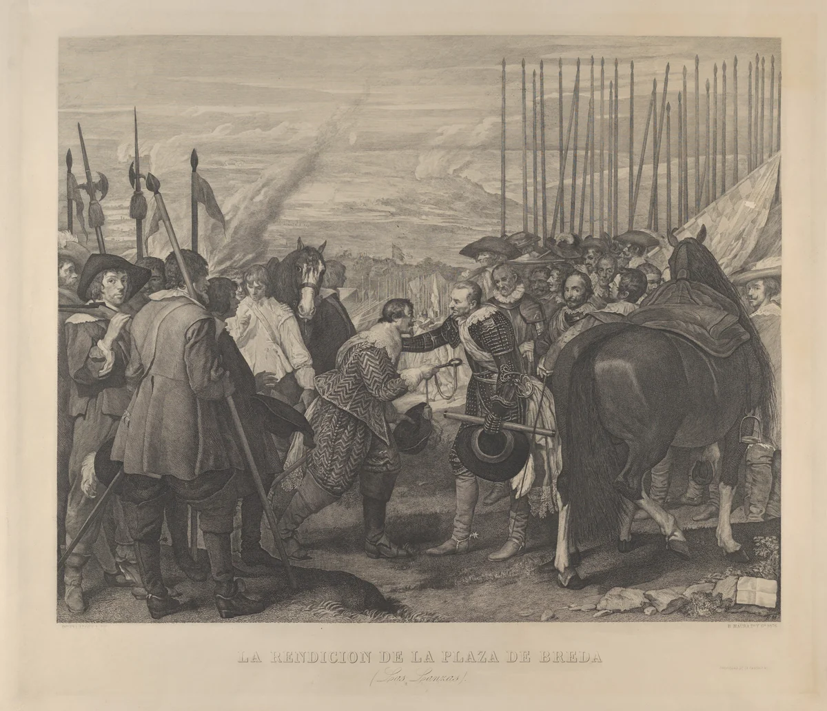 The Surrender at Breda or 'Las Lanzas' (The Lances), after Velázquez by Bartolomé Maura, print, 1876