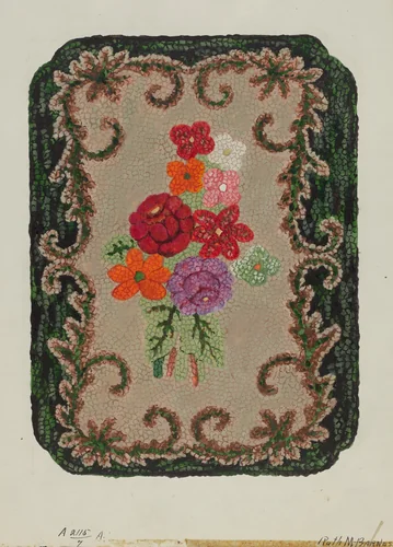 Hooked Rug by Ruth M. Barnes, index of american design, 1936
