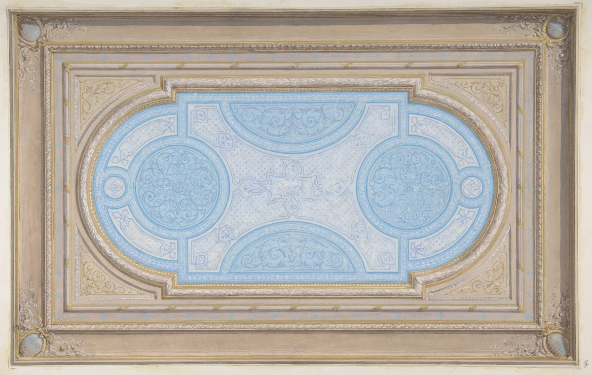 Design for a ceiling painted in filagree designs by Jules-Edmond-Charles Lachaise, drawing, 1850-1900