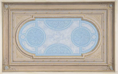 Design for a ceiling painted in filagree designs by Jules-Edmond-Charles Lachaise, drawing, 1850-1900
