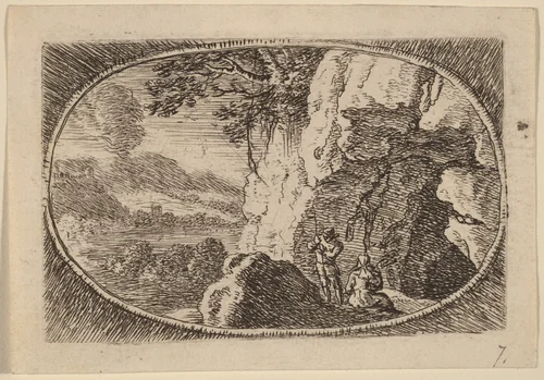 Man and Woman at the Mouth of a Cave by Herman van Swanevelt, print, 1600-1655