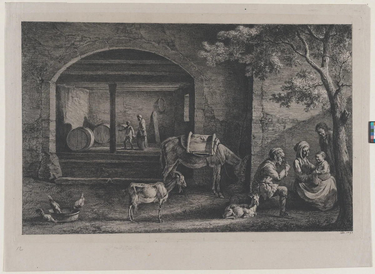 Interior of a Farm at Saint-Jean-de-Touslas by Jean Jacques de Boissieu, print, 1793