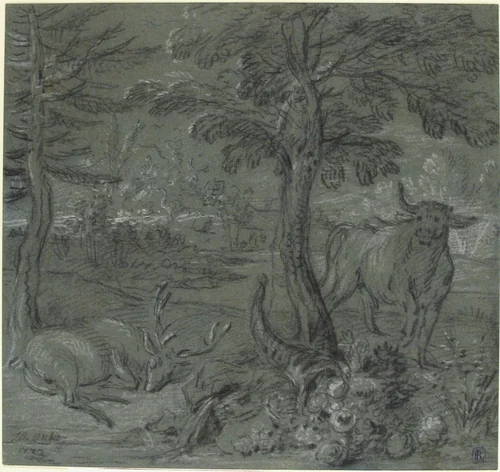 Acheloüs Transformed into a Bull by Jean-Baptiste Oudry, drawing, 1732