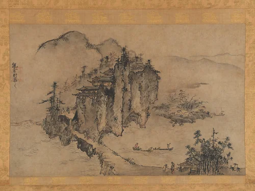 Landscape with Rocky Precipice by Sesson Shūkei (雪村周継), painting, 1504-1589