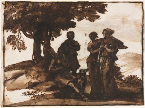 Pastoral Scene with Classical Figures by Claude Lorrain, drawing, 1640-1645