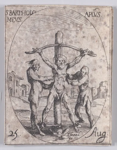 S. Barthélemy, apôtre (St. Bartholomew, Apostle), August 25th, from "Les Images De Tous Les Saincts et Saintes de L'Année" (Images of All of the Saints and Religious Events of the Year) by Jacques Callot, print, 1636