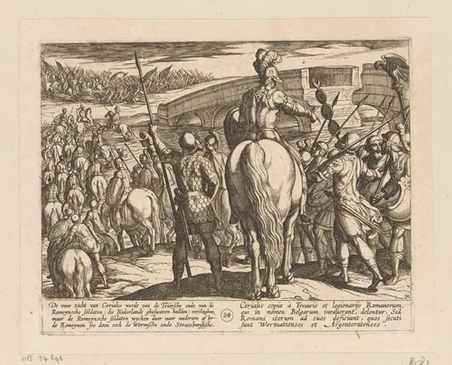 Voorhoede van de nieuwe Romeinse troepen wordt gekeerd, 69-70 by Antonio Tempesta, print, 1612