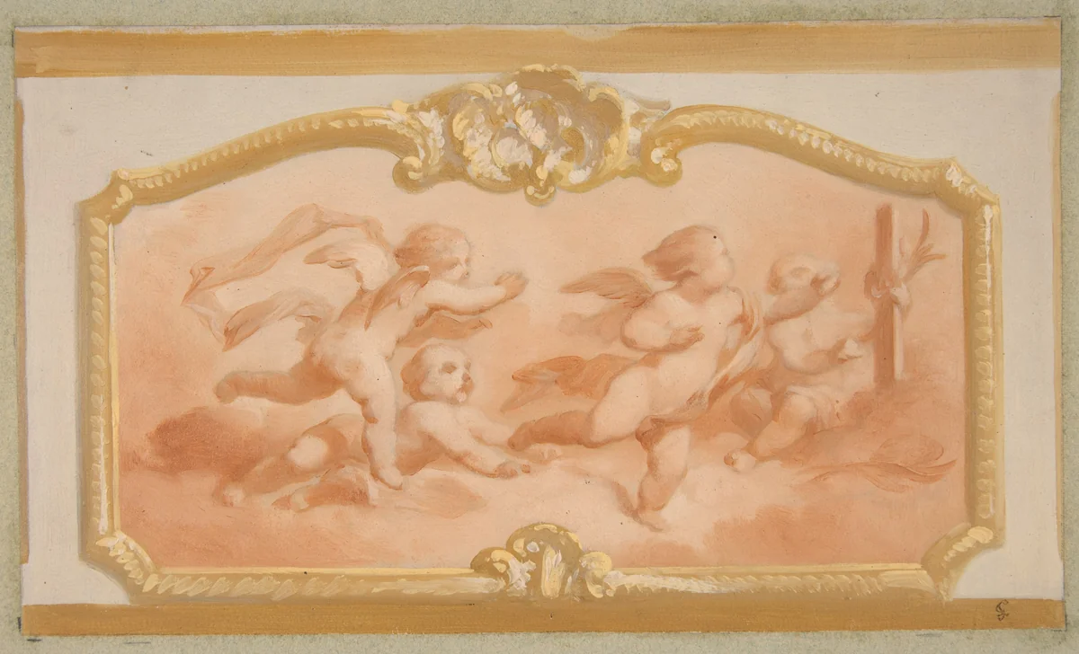 Design with putti by Jules-Edmond-Charles Lachaise, drawing, 1850-1900