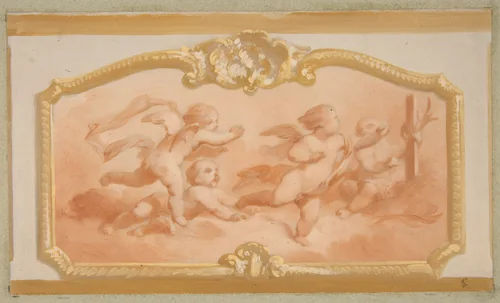 Design with putti by Jules-Edmond-Charles Lachaise, drawing, 1850-1900