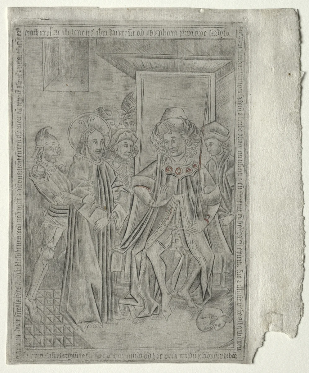 The Passion: Christ before Caiaphas by Master of the Banderoles, print, 1450-1475
