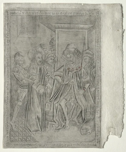 The Passion: Christ before Caiaphas by Master of the Banderoles, print, 1450-1475