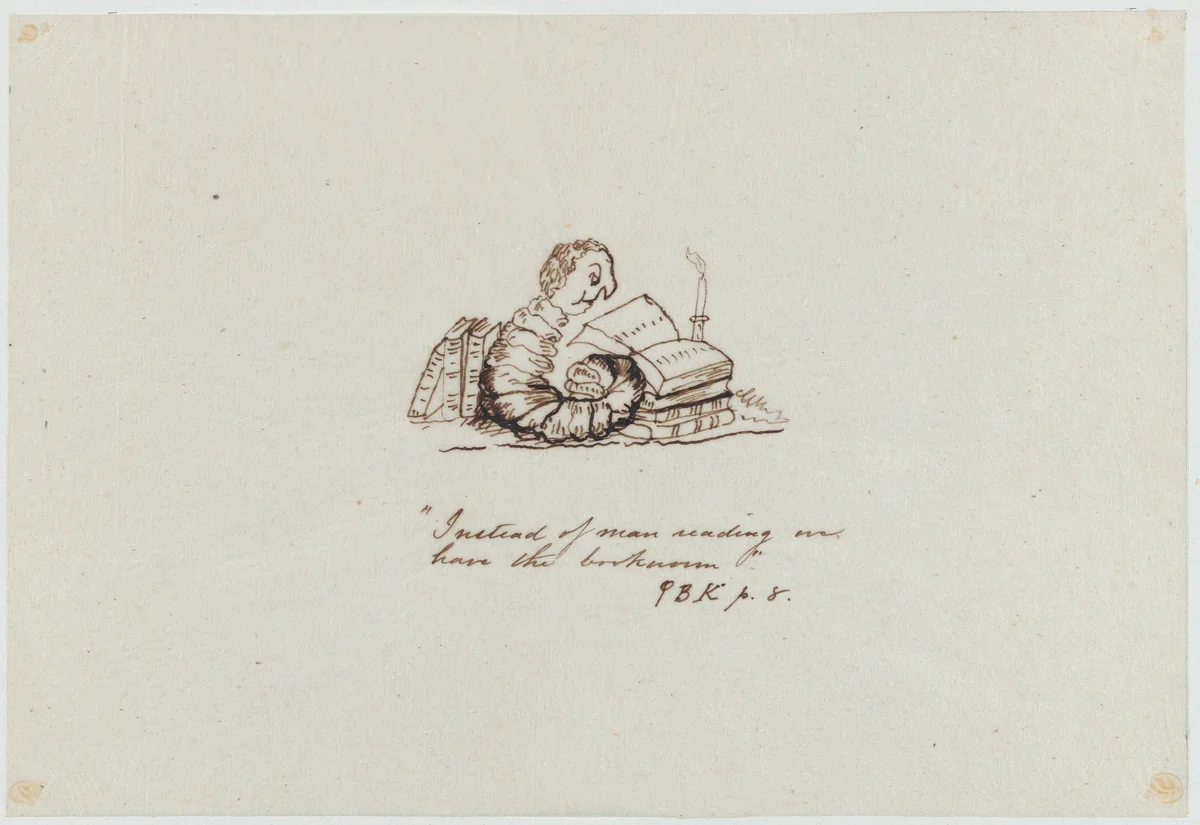 Instead of Man Reading We Have the Bookworm by Christopher Pearse Cranch, drawing, 1830-1892
