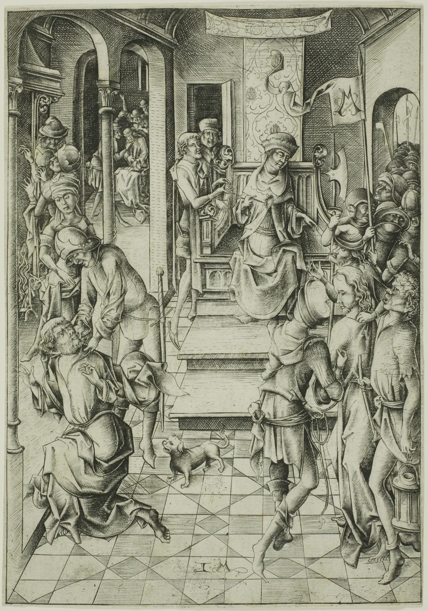 Christ before Annas by Israhel van Meckenem, print, 1475-1485