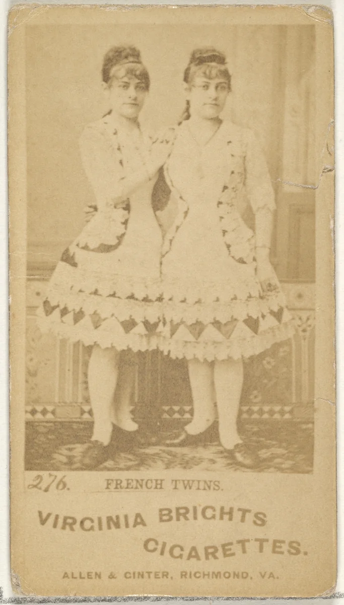 Card 276, French Twins, from the Actors and Actresses series (N45, Type 1) for Virginia Brights Cigarettes by Allen & Ginter, photograph, 1885-1891