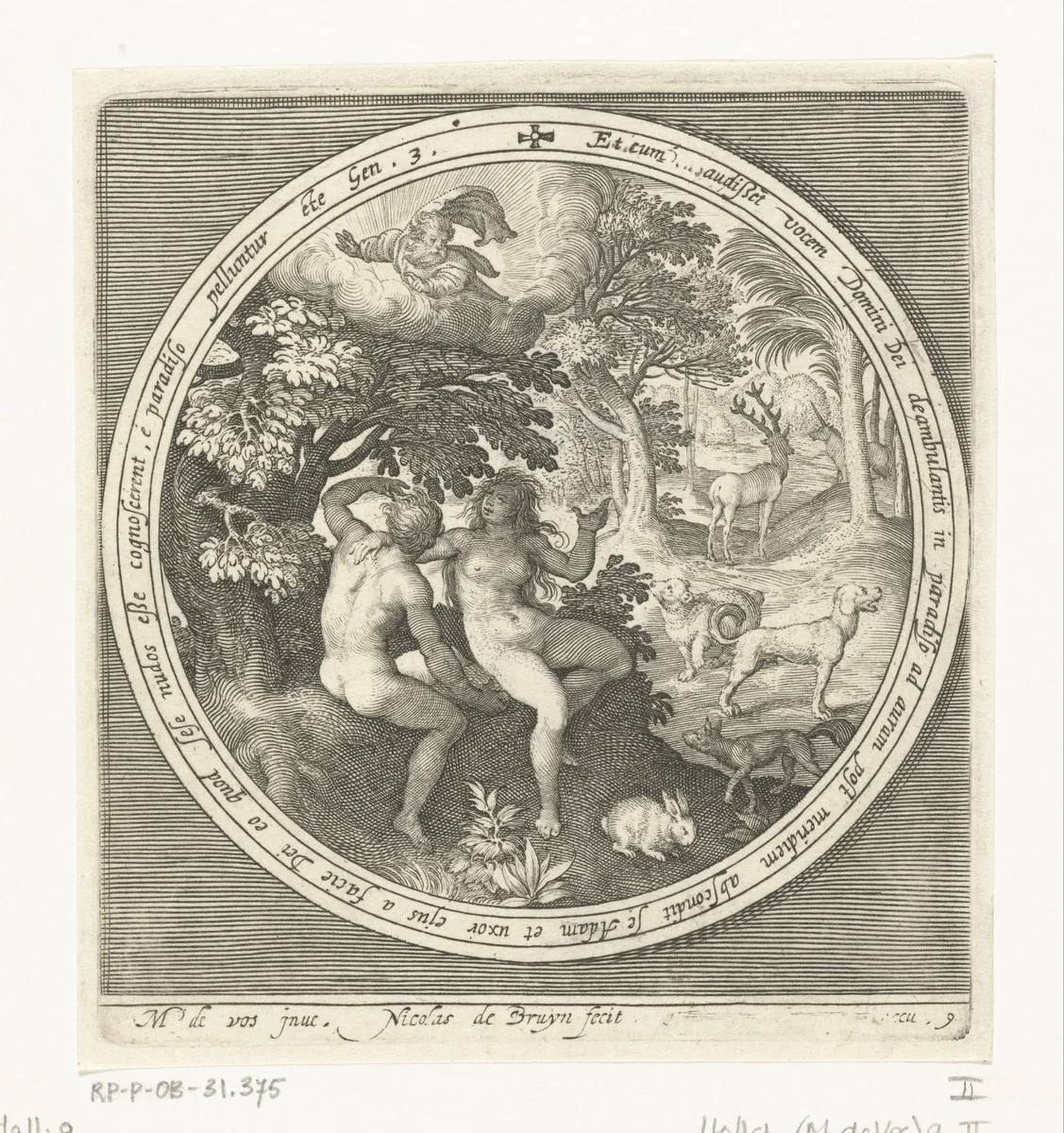 Adam en Eva verbergen zich voor God by Unknown, print, 1581-1656