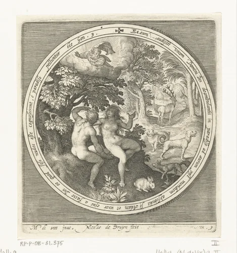 Adam en Eva verbergen zich voor God by Unknown, print, 1581-1656