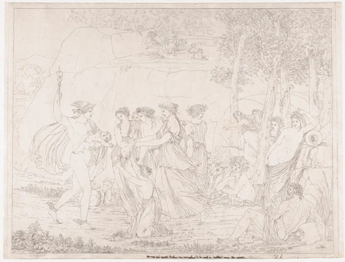 Mercury Delivers the Infant Bacchus to the Nymphs by Bénigne Gagneraux, print, 1784-1795