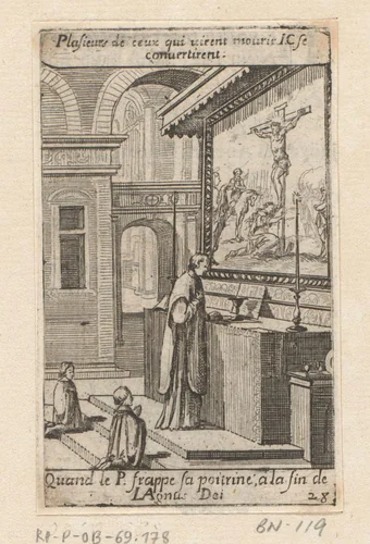 Priester met twee misdienaars voor een altaar by Sébastien Leclerc, print, 1661