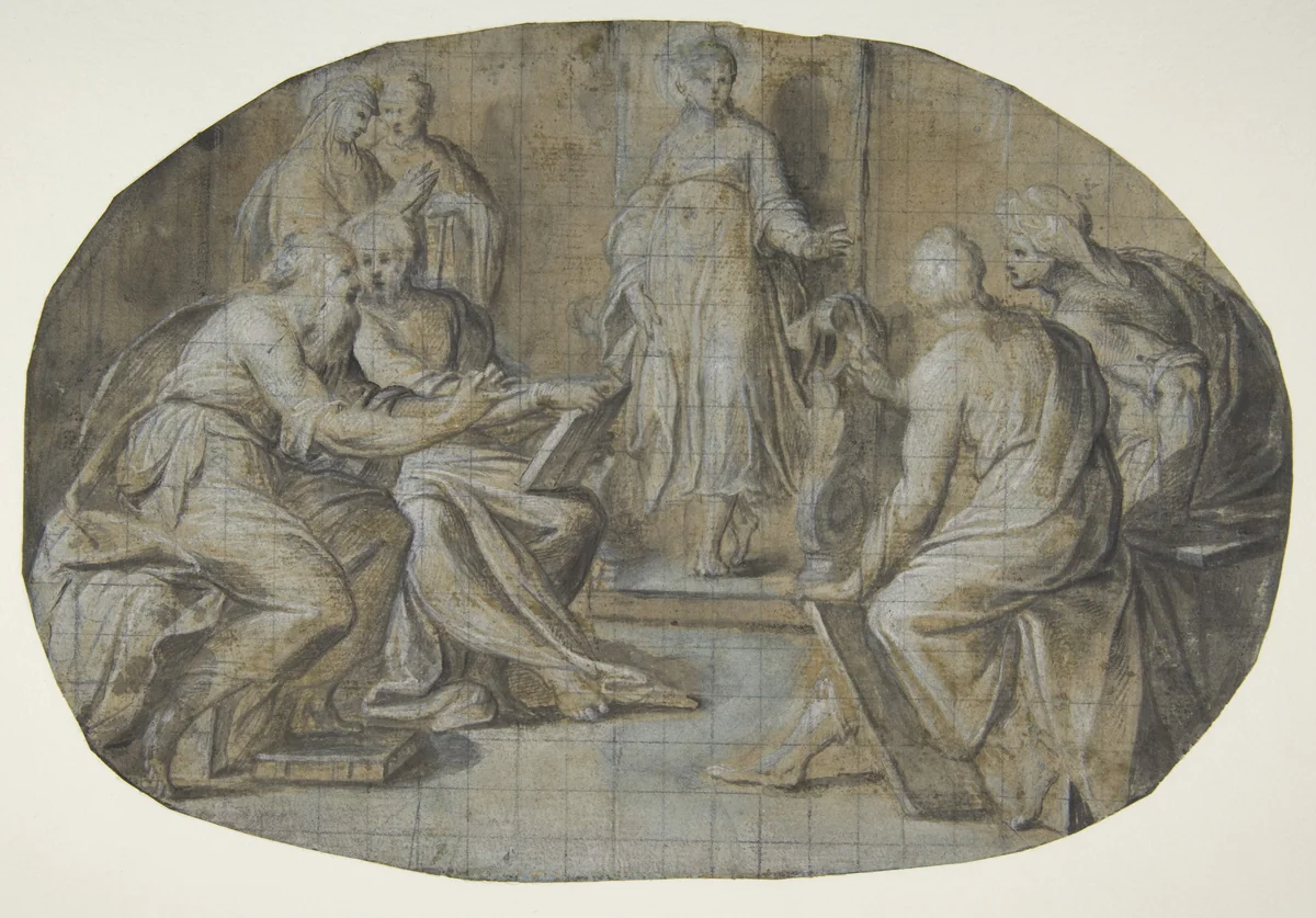The Virgin and Saint Joseph find Jesus Disputing with the Doctors in the Temple by Camillo Procaccini, drawing, 1555-1629