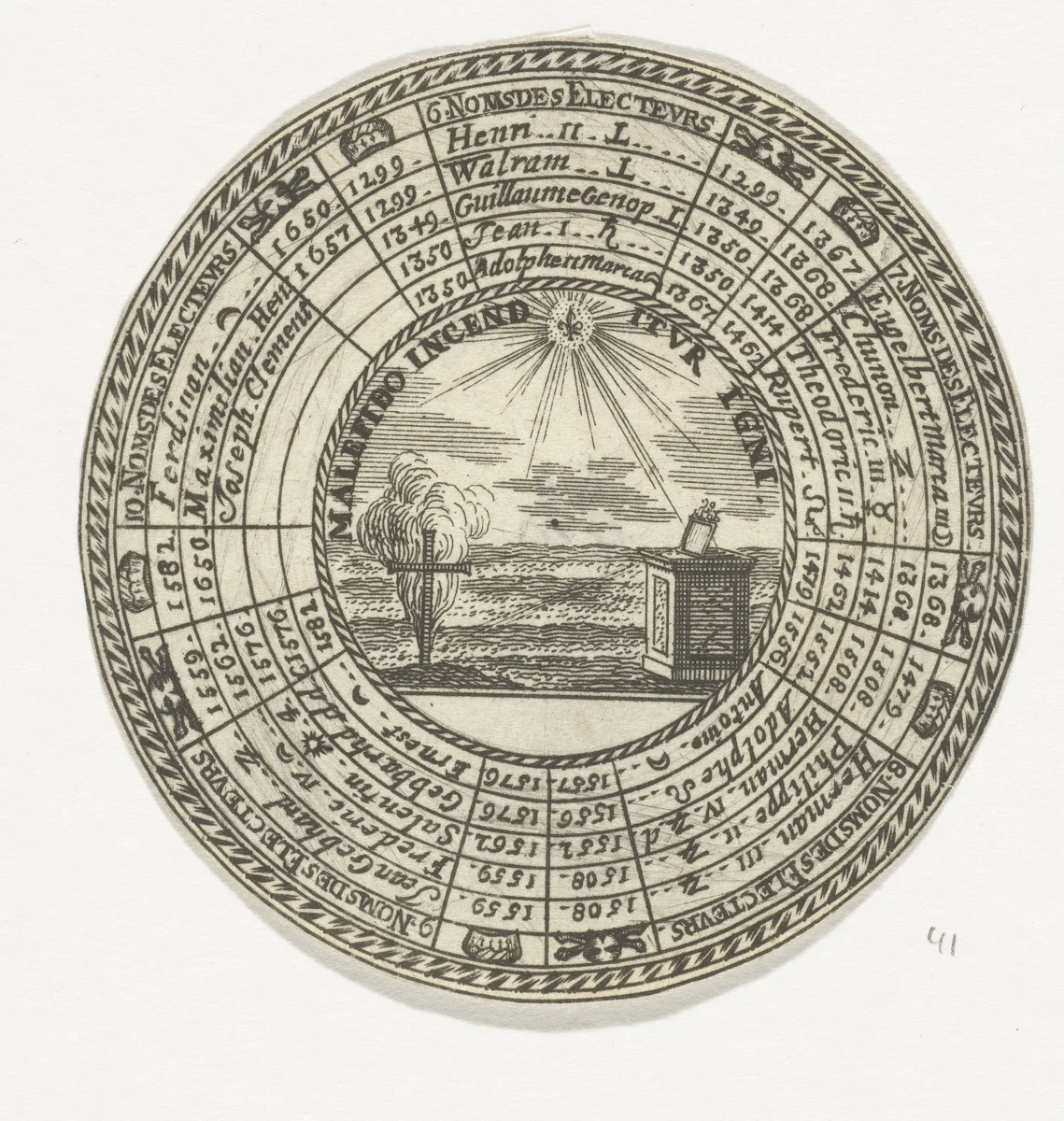 Penning met een embleem en de namen van de keurvorsten van Keulen by anonymous, print, 1685-1720