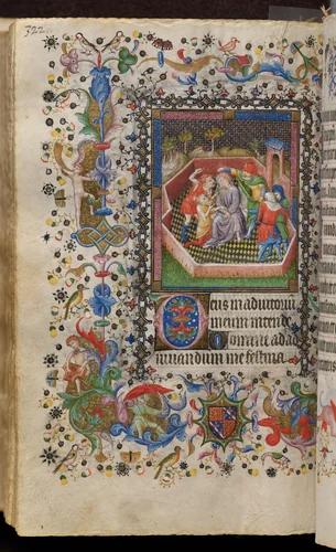 Hours of Charles the Noble, King of Navarre (1361-1425): fol. 161v, Mocking of Christ by Master of the Brussels Initials and Associates, book, 1400-1410