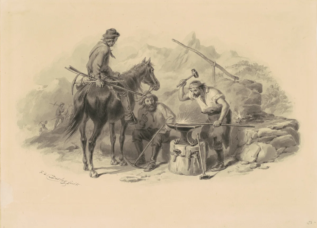 Blacksmith in the Goldfields by Felix Darley, drawing, 1848-1855